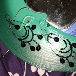 Black Beaded Dangle Earrings